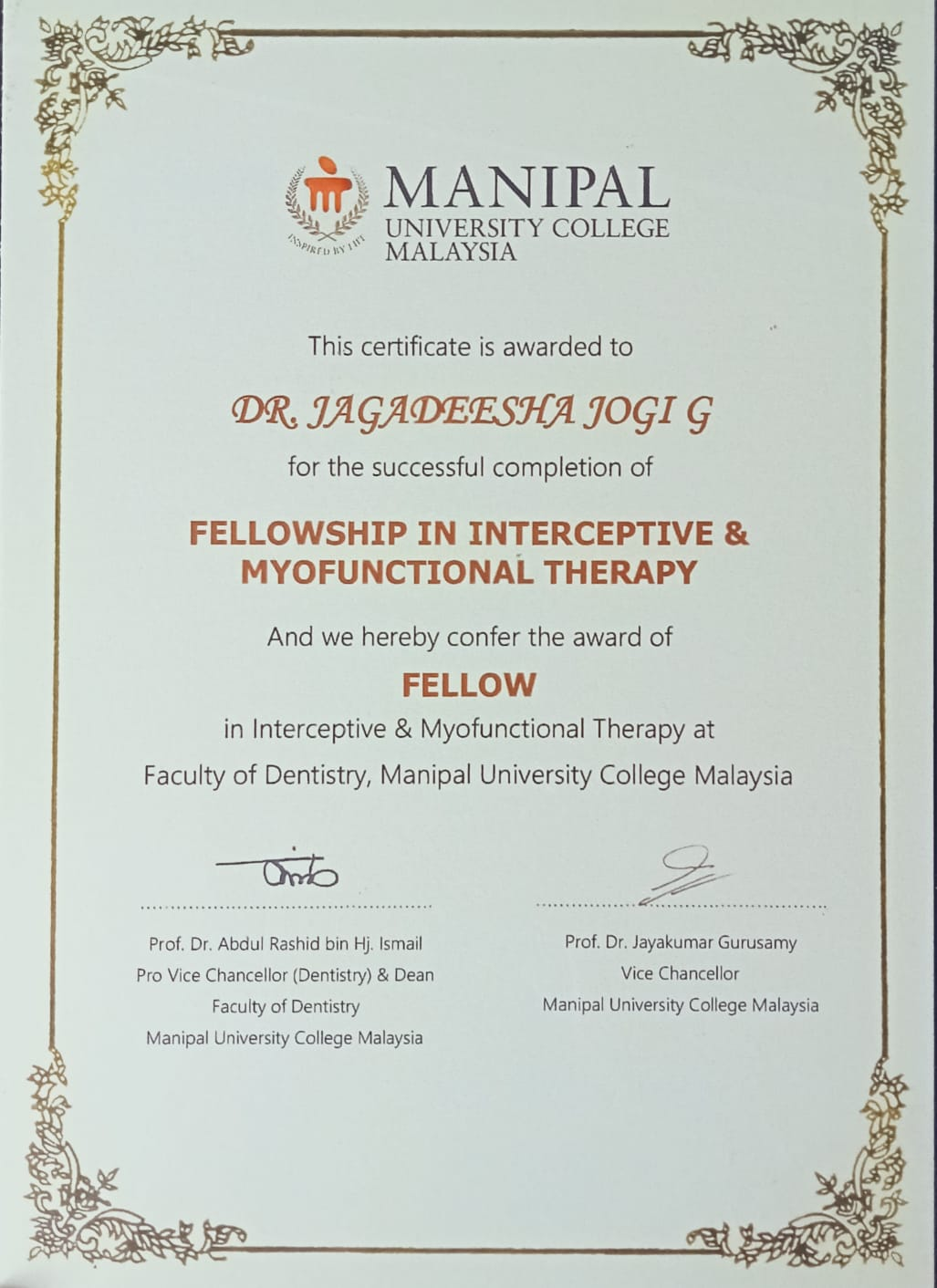 Fellowship in Interceptive & Myofunctional Therapy - Manipal University College Malaysia