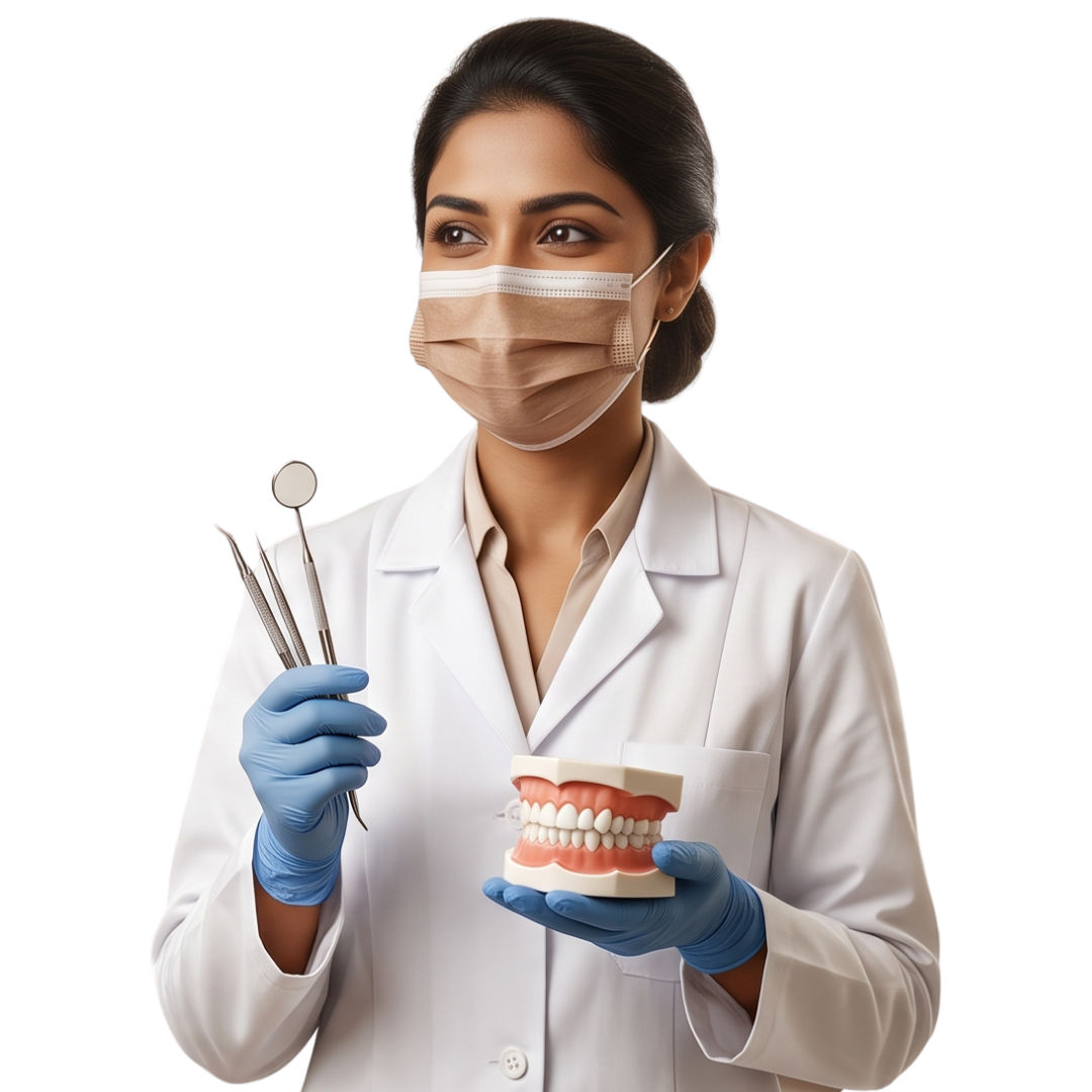 Doctor showing dental services